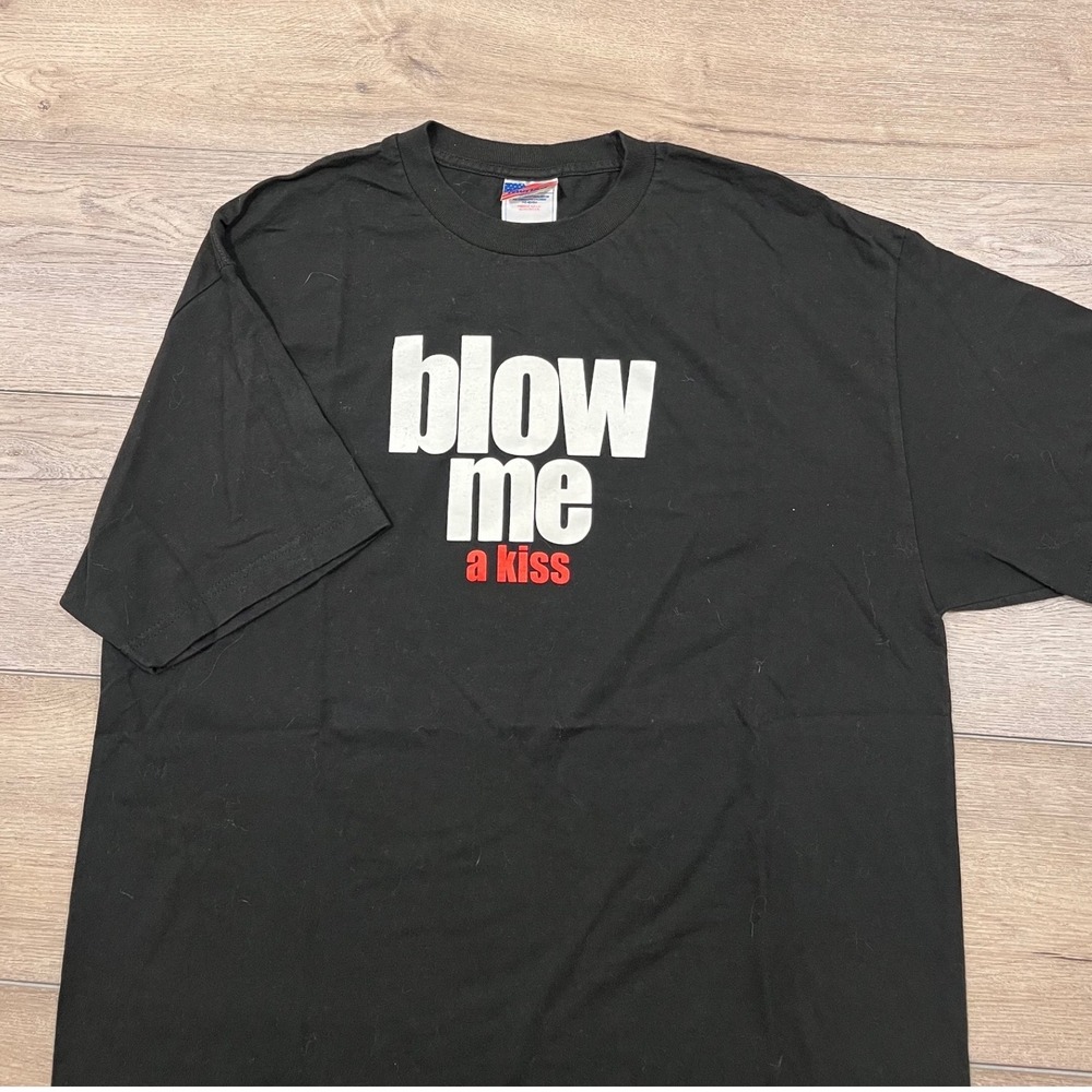 Vintage Blow Me A Kiss parody humor T-Shirt XL Murina Made in USA Black Tee